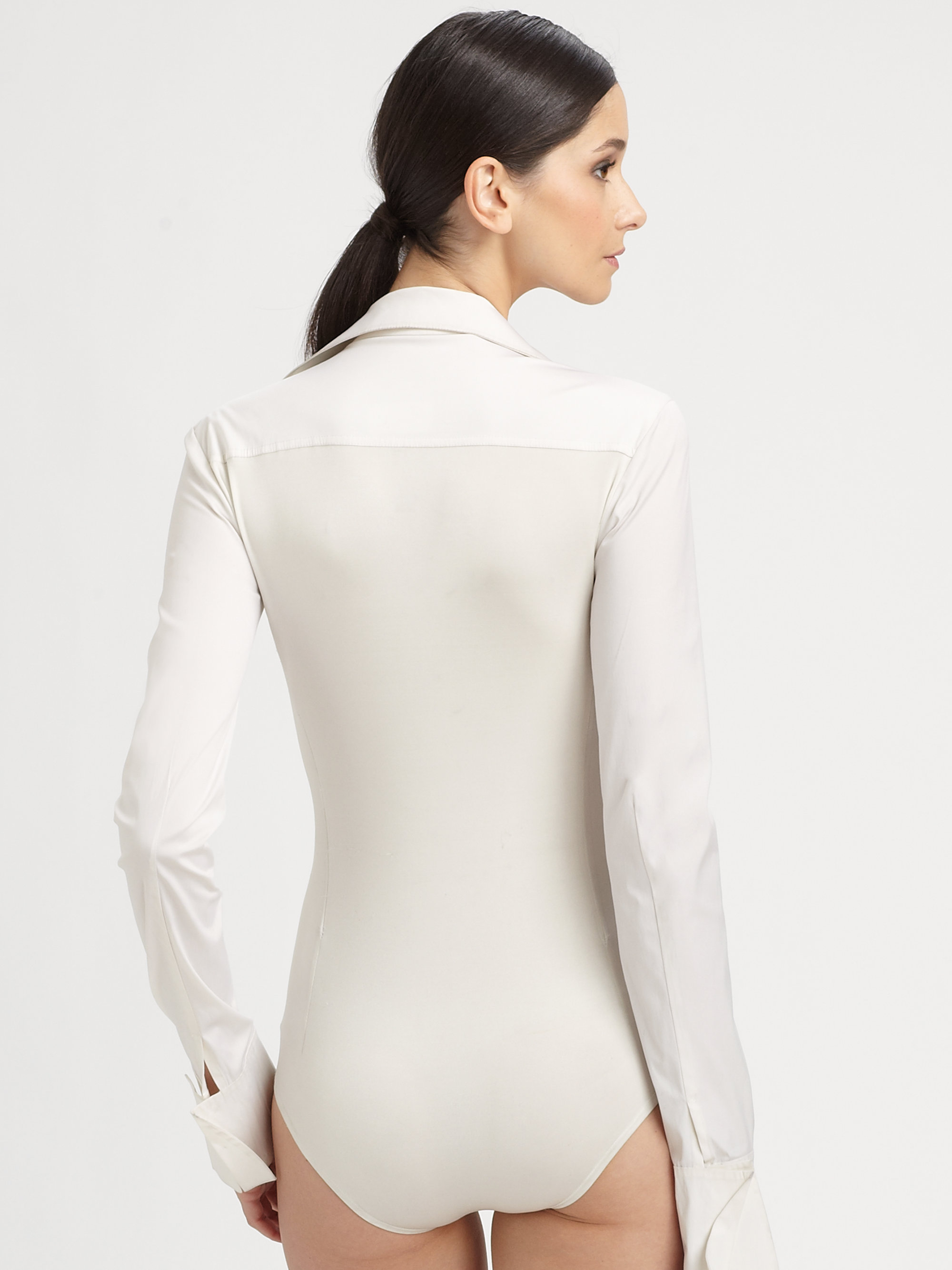 Donna Karan Collared Bodysuit in Ivory (White) - Lyst