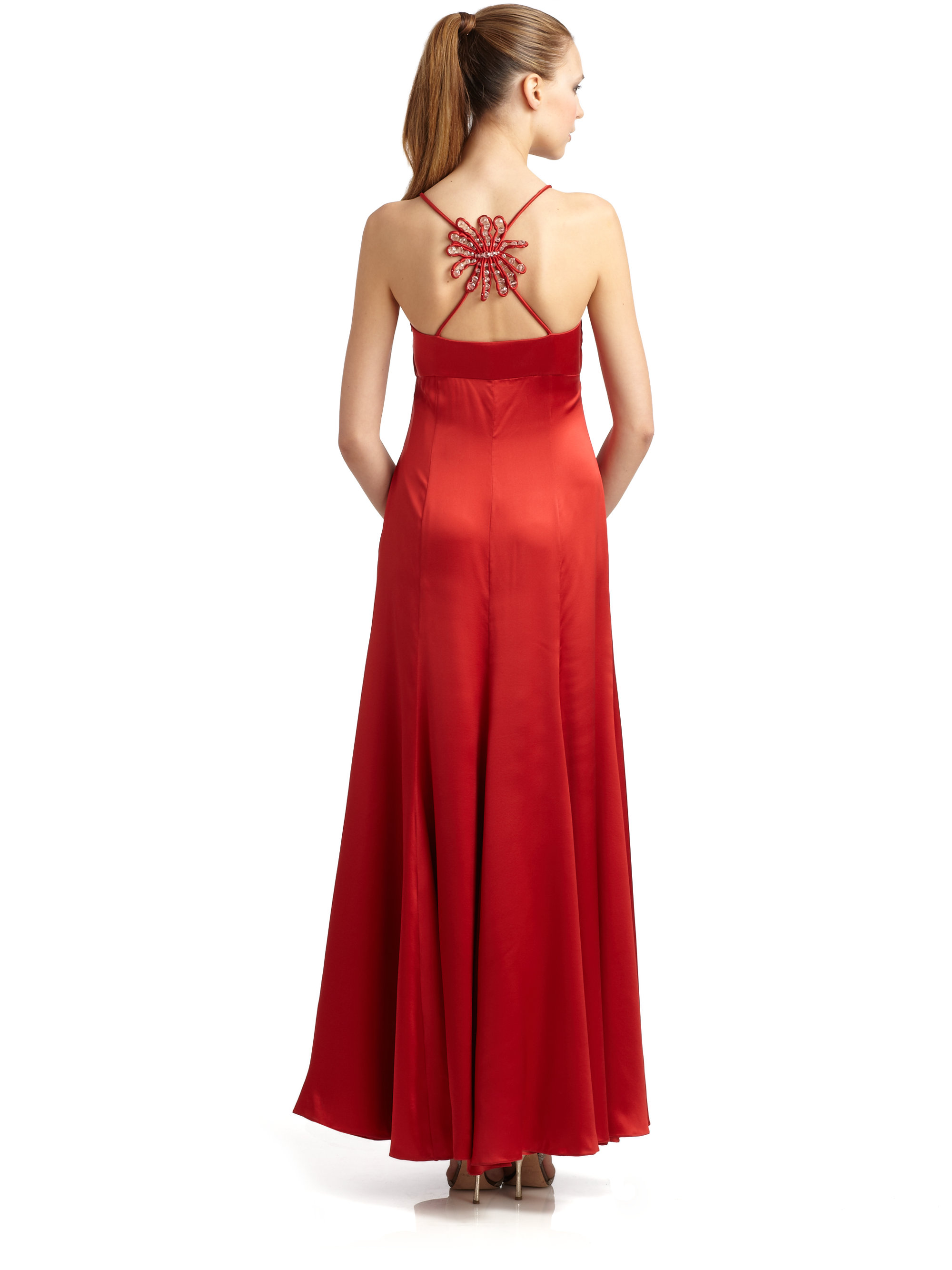 Lyst - Giorgio Armani Ruched Beaded Silk Gown in Red