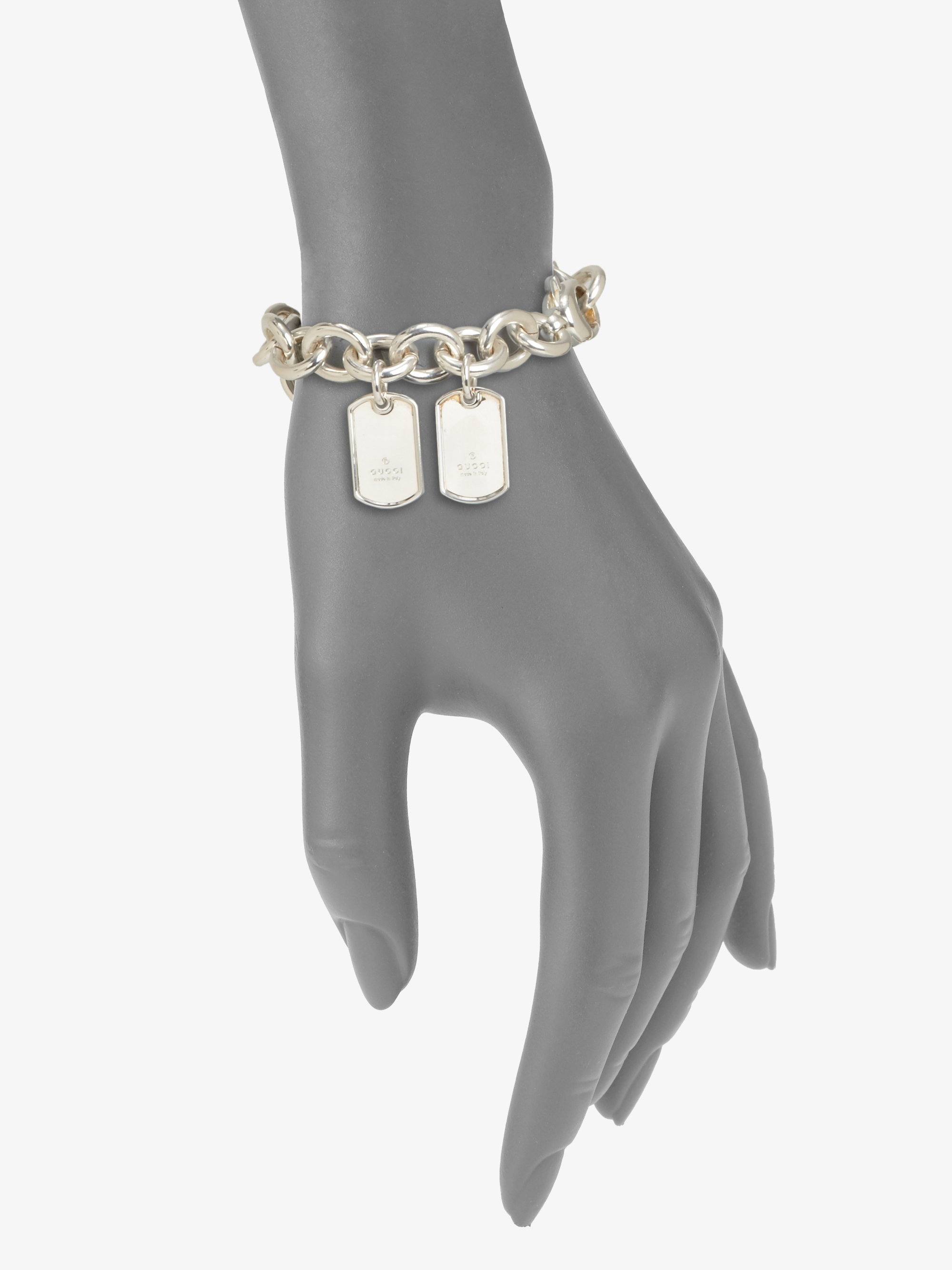 Gucci Double Tag Sterling Silver Bracelet in Metallic - Lyst