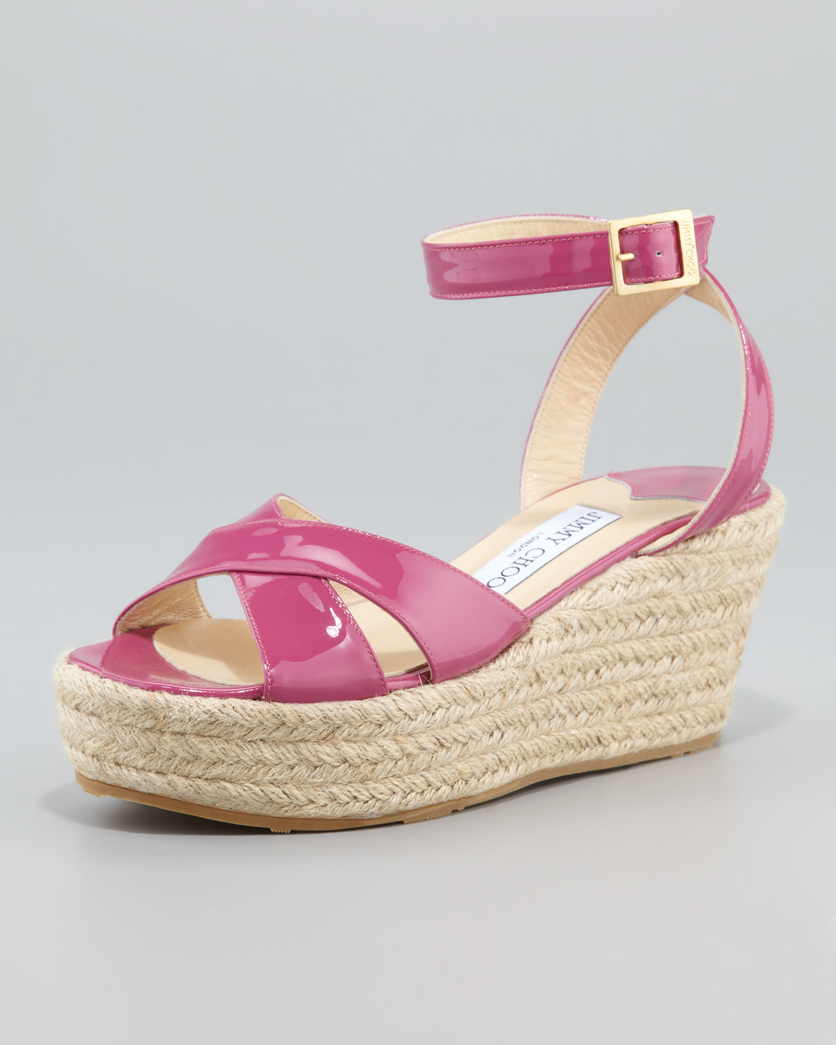 Jimmy Choo Pepper Patent Leather Espadrille Wedge Sandal Pink - Lyst
