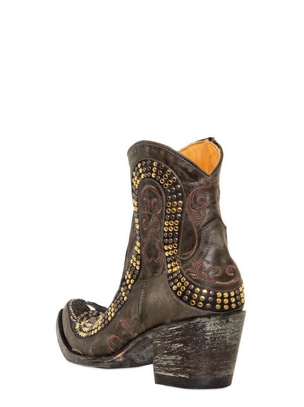 Mexicana 65mm Studded Snake Leather Low Boots in Gray - Lyst