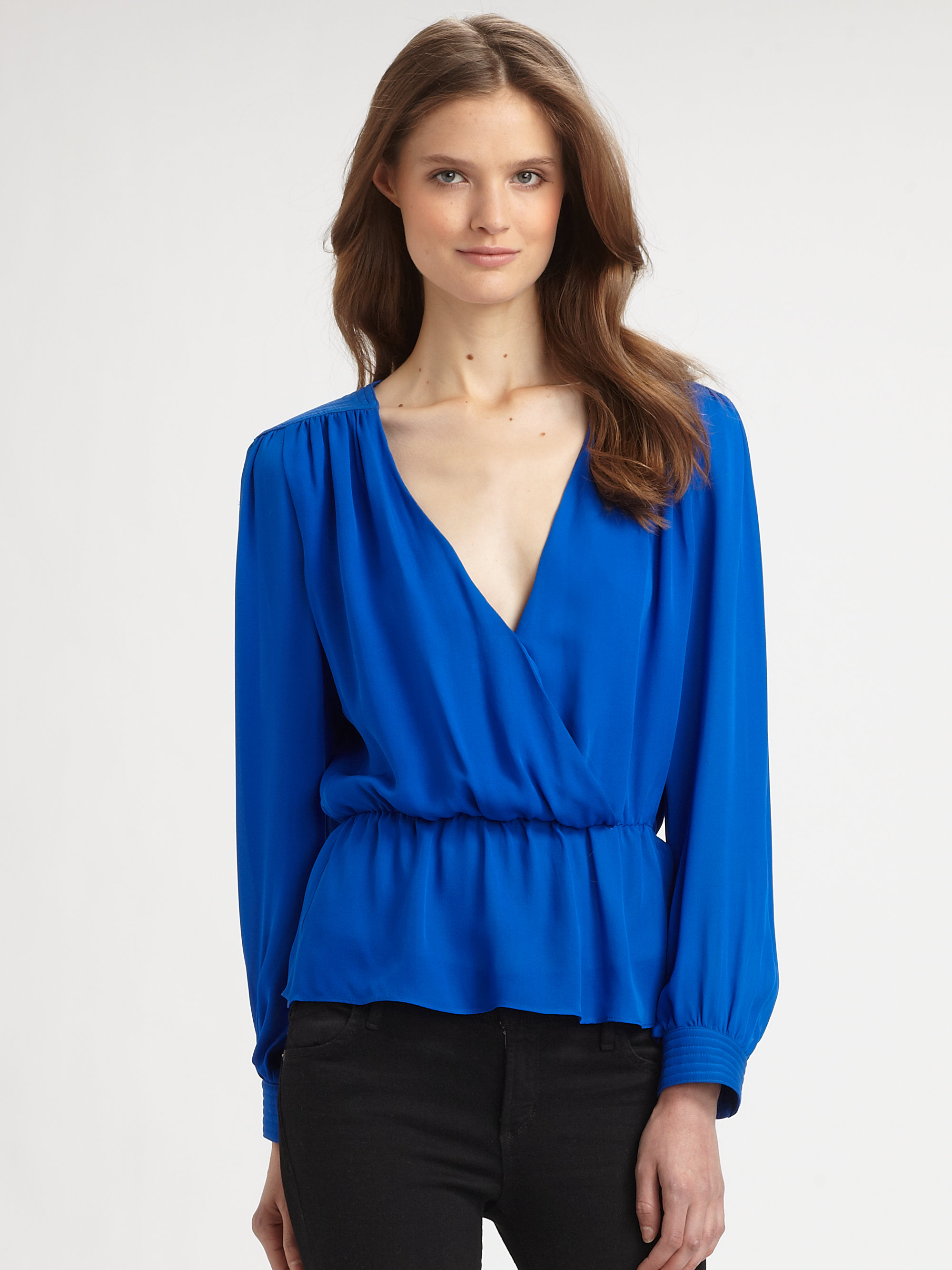 Lyst - Parker Quilted Silk Wrap Top in Blue