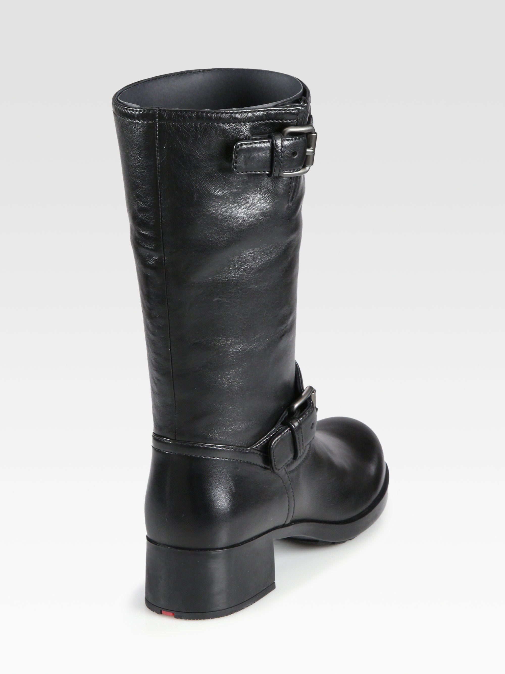 Prada Leather Motorcycle Boots in Black Lyst