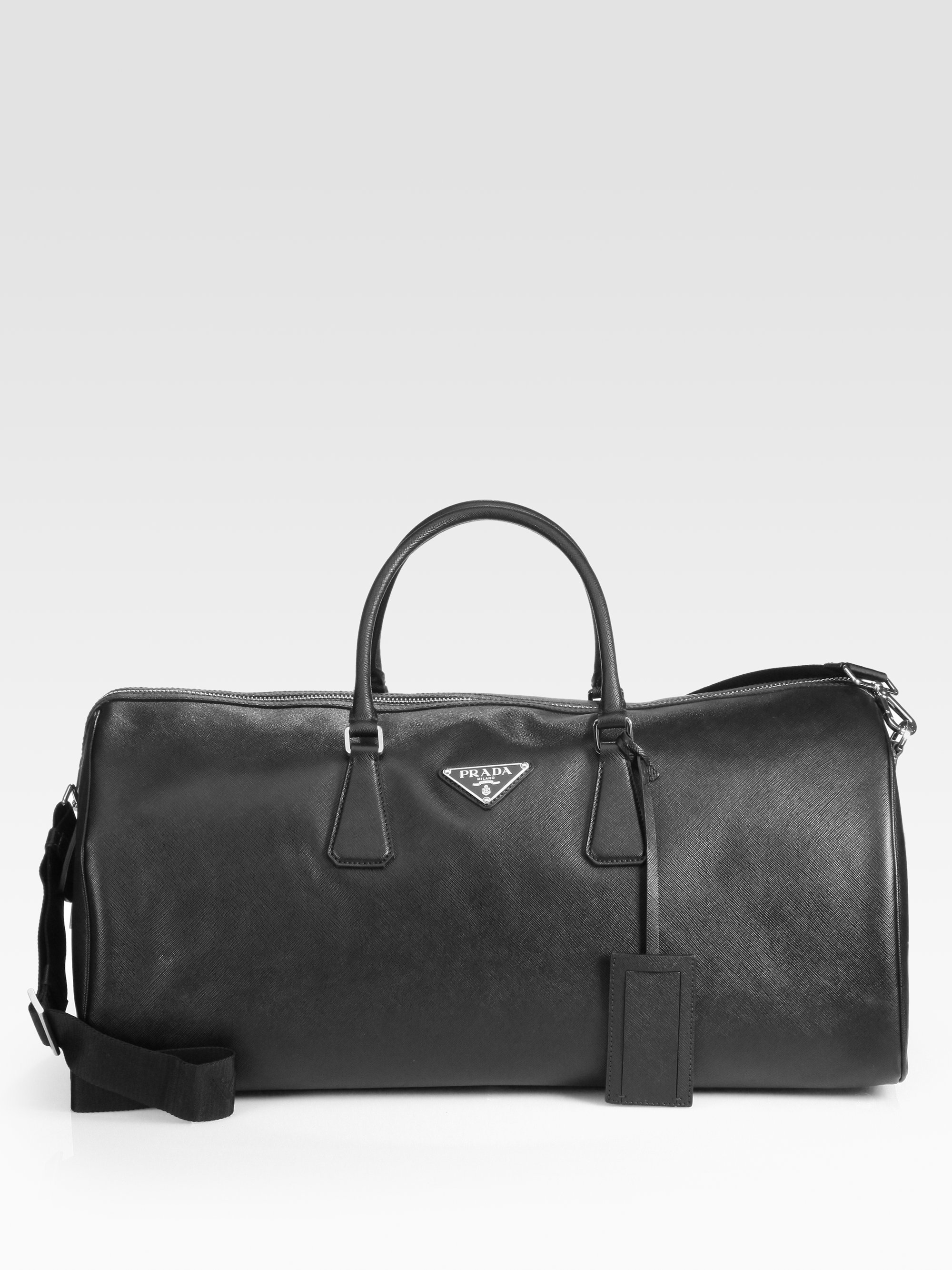 Prada Saffiano Travel Duffel in Black for Men - Lyst