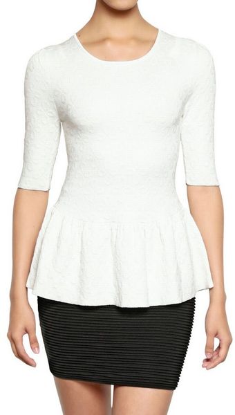 Torn By Ronny Kobo Jacquard Knit Peplum Top in White | Lyst
