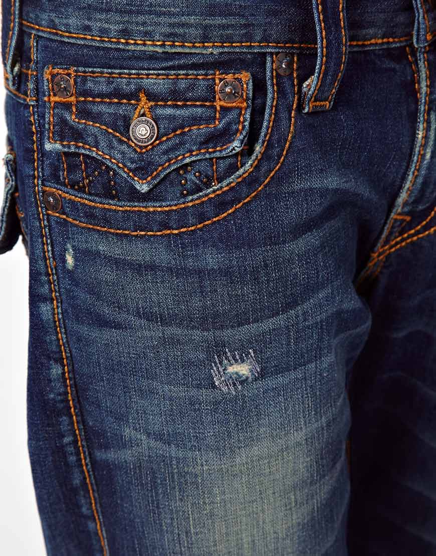 True Religion Jeans Ricky Straight Fit Flap Stud Logo Mid Wash in Blue ...