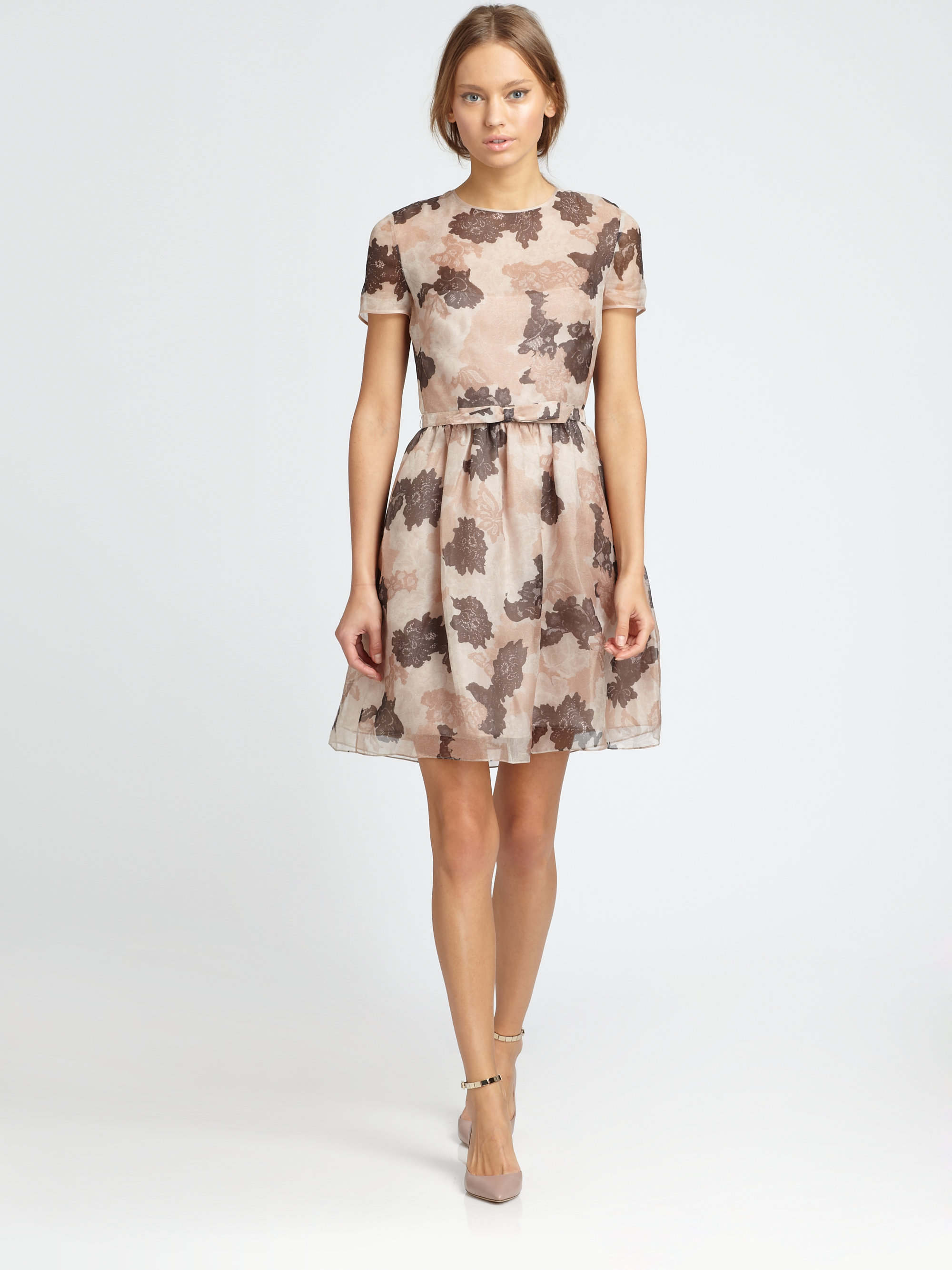 Lyst Valentino Printed Silk Organza Dress In Natural Gallery