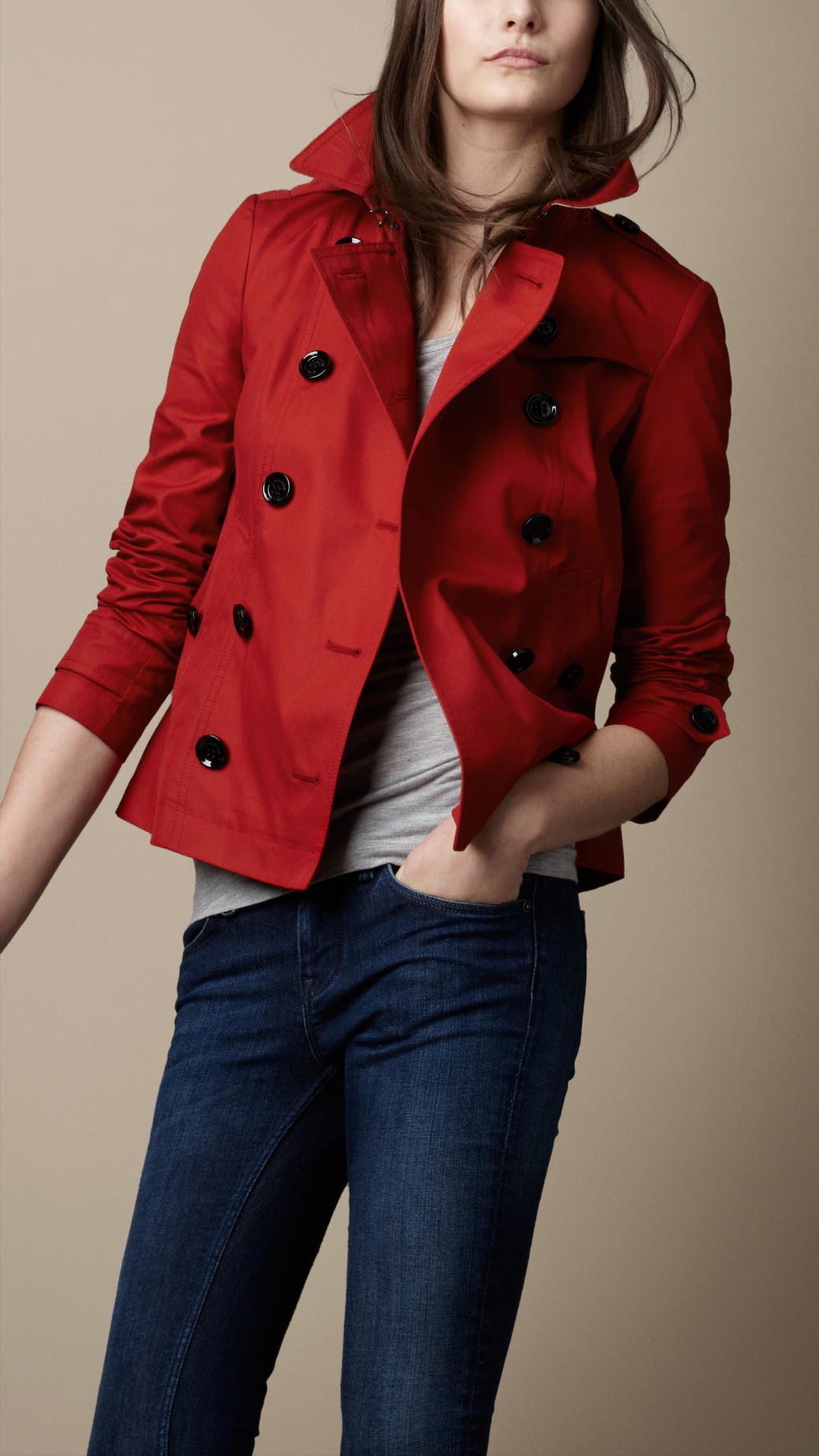Lyst - Burberry Brit Short Cotton Trench Coat in Red