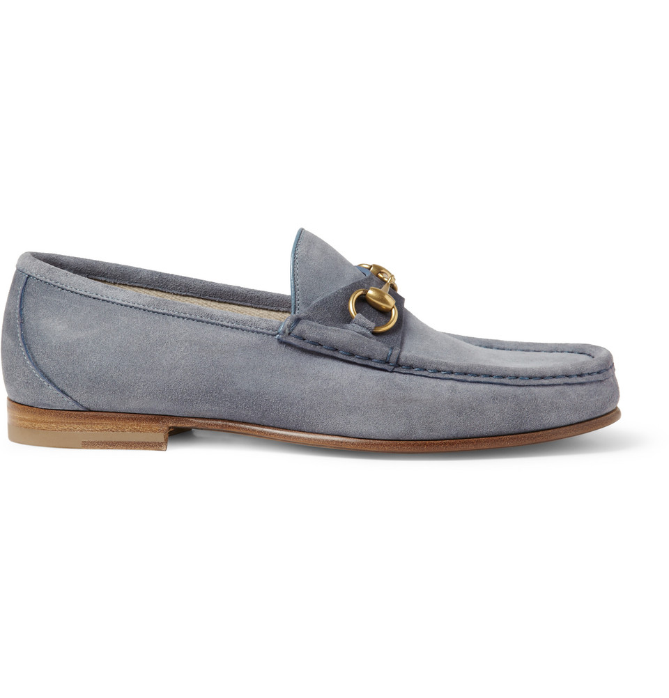 Gucci Horsebit Suede Loafers in Blue for Men - Lyst