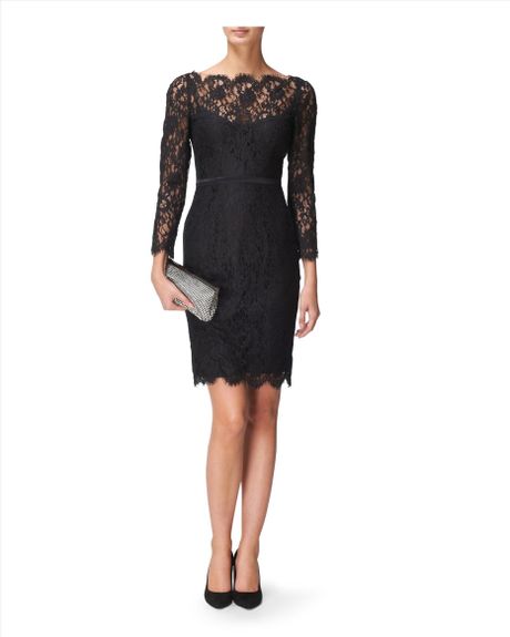 Jaeger Scalloped Lace Dress in Black | Lyst