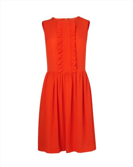 Jaeger Molly Frill Silk Dress in Red (orange) | Lyst