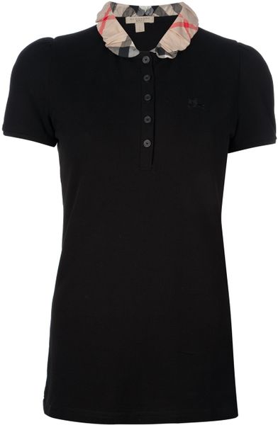 Burberry Check Collar Polo Shirt in Black | Lyst