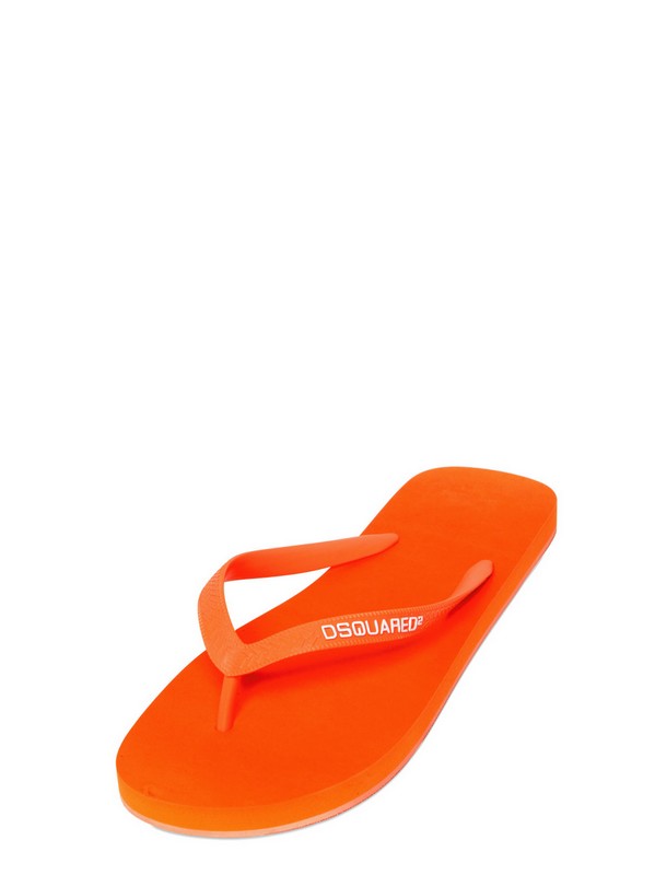 DSquared² Dsquared Logo Neon Rubber Flip Flops in Orange for Men - Lyst