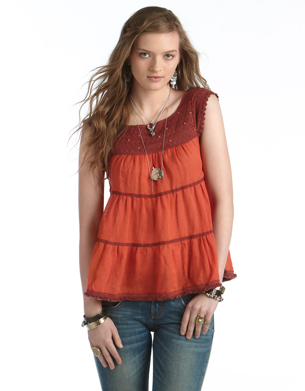 Free People Sleeveless Lace Peasant Top in Red (pimento) | Lyst