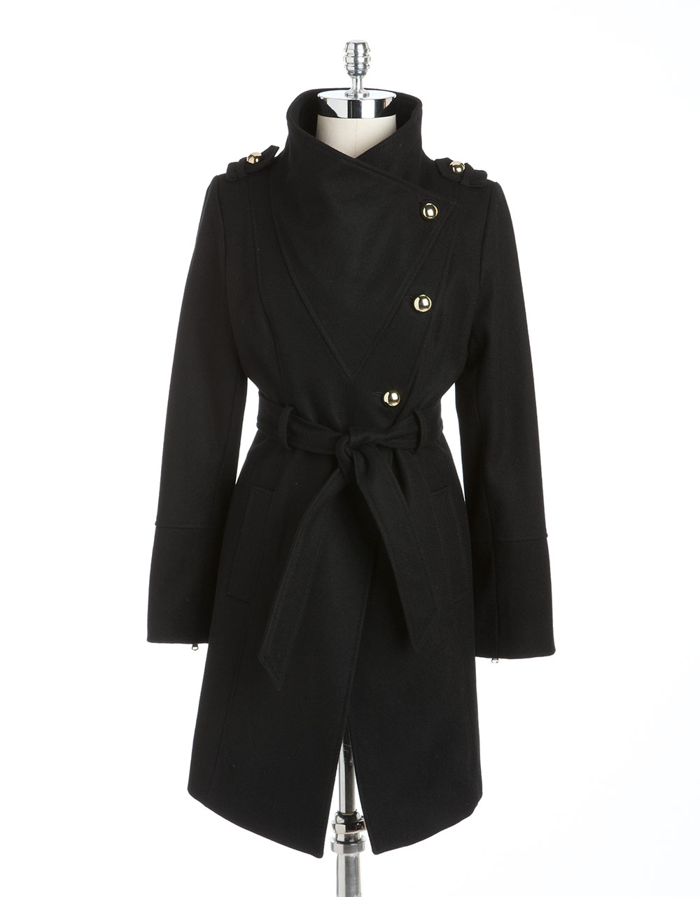 Guess Asymmetric Tiewaist Coat in Black Lyst