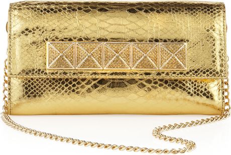 Michael Michael Kors Antonia Python Embossed Clutch Bag in Gold | Lyst