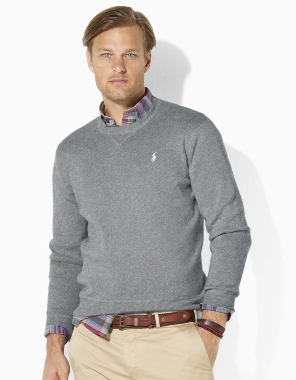 Polo Ralph Lauren Long Sleeved Combed Cotton Crewneck Sweater in Gray ...