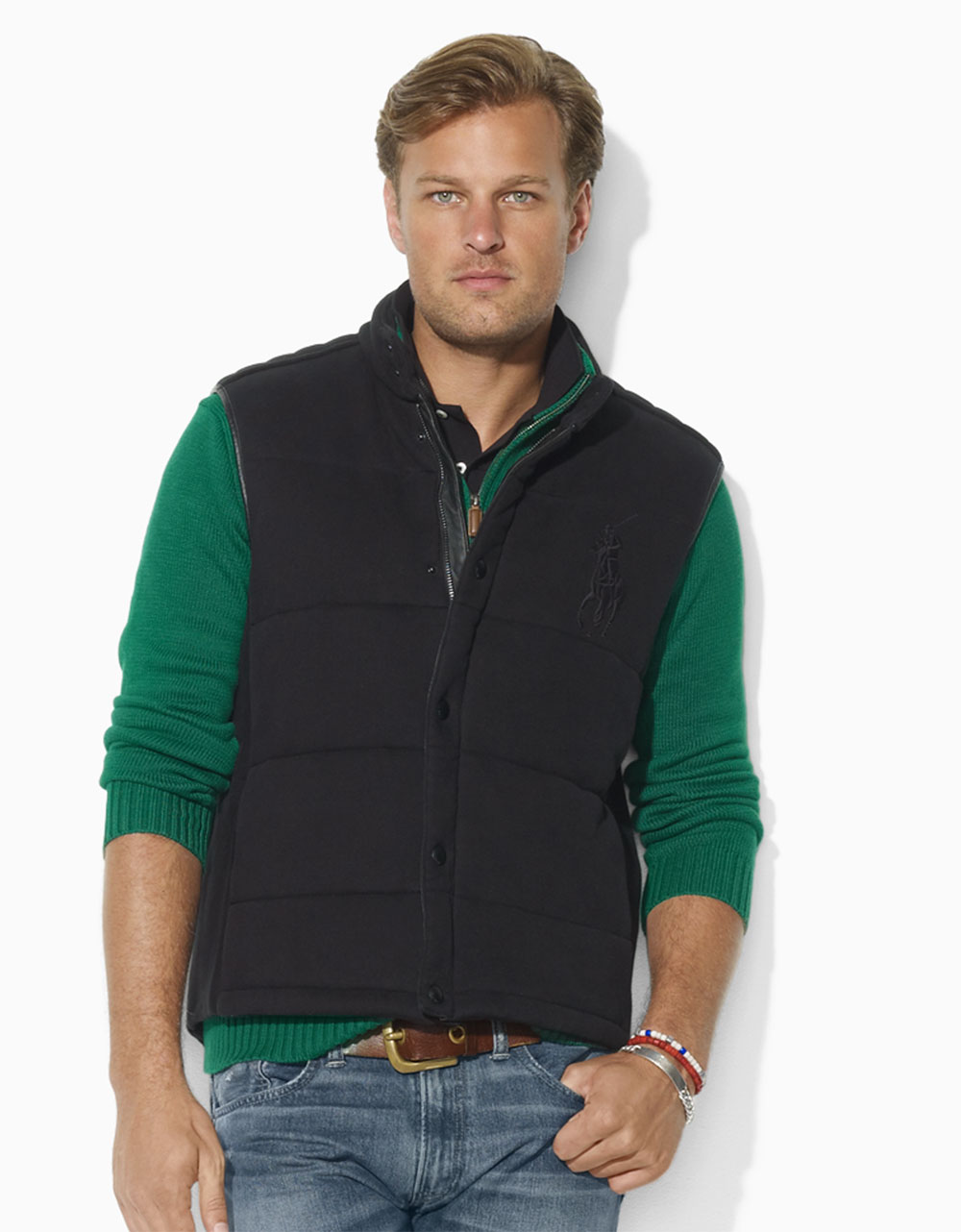 Polo Ralph Lauren Quilted Leathertrimmed Tonal Big Pony Vest in Black ...