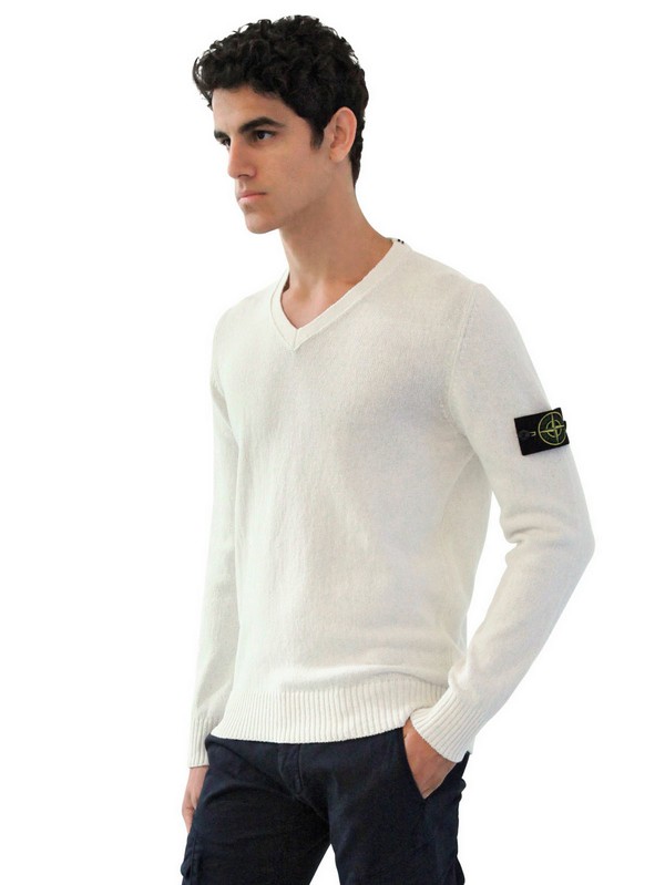 Stone Island Raw Cotton Tricot V Neck Sweater in Natural for Men - Lyst