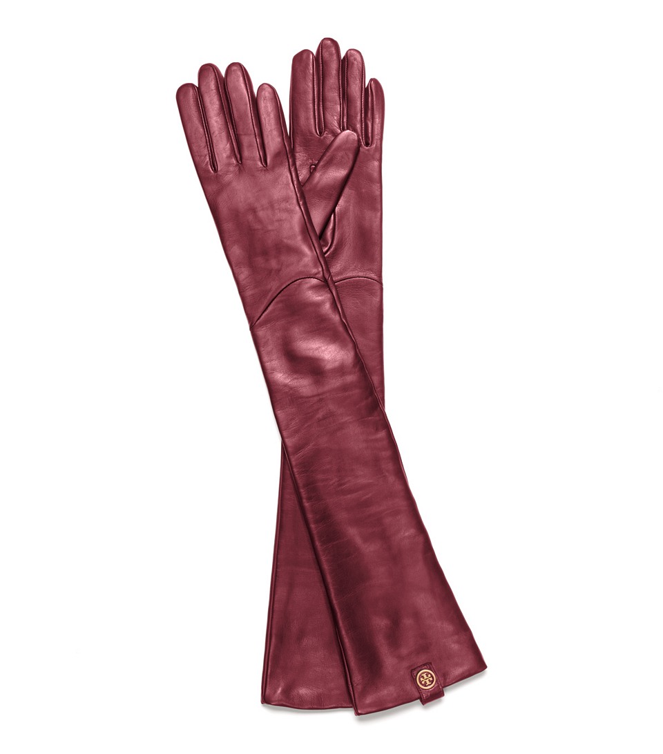 burgundy long gloves