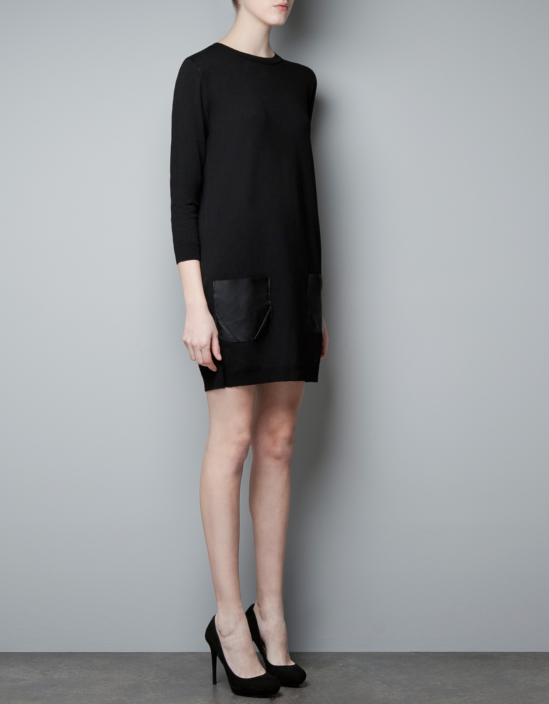 Zara Dress with Faux Leather Pockets in Black Lyst