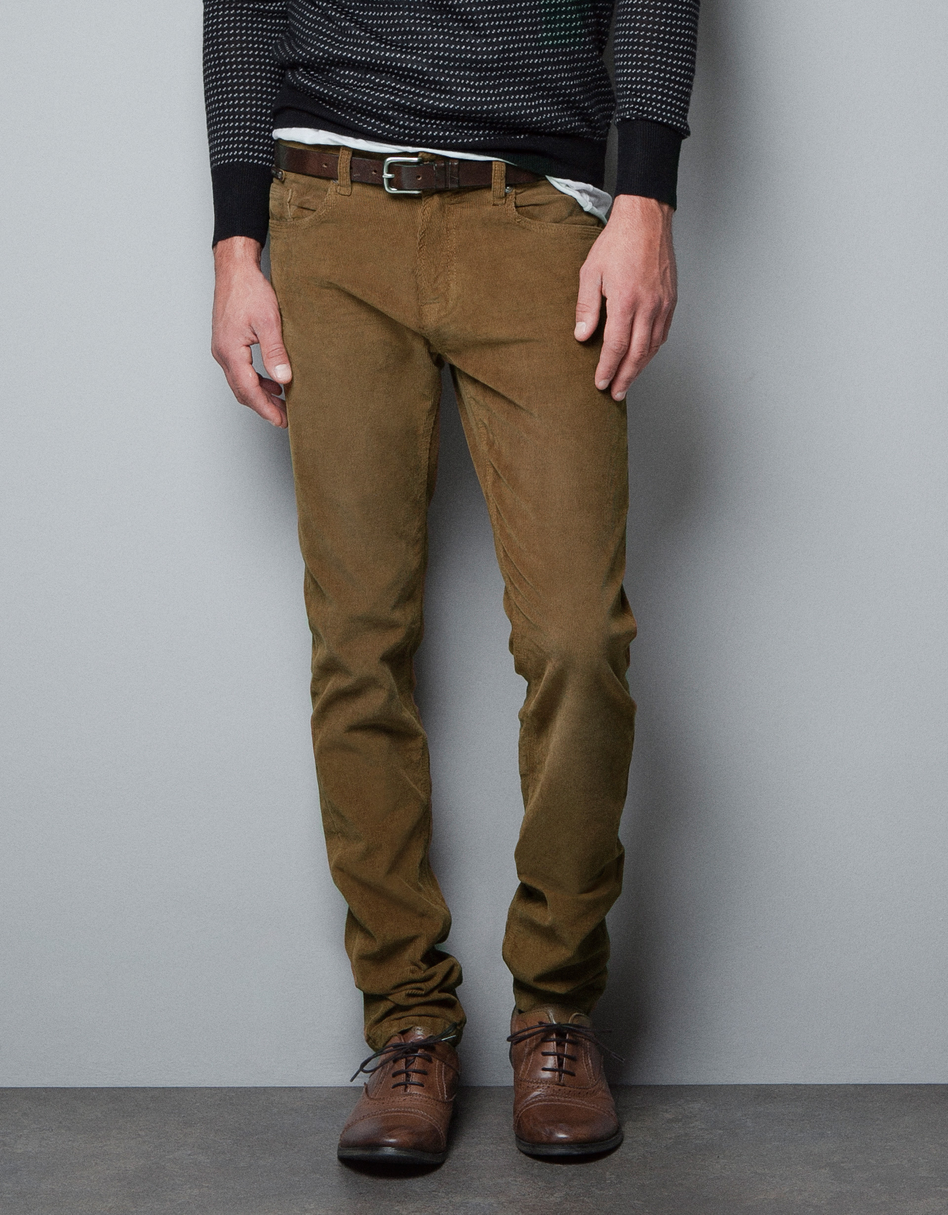 Zara Slim Fit Corduroy Trousers in Brown for Men | Lyst