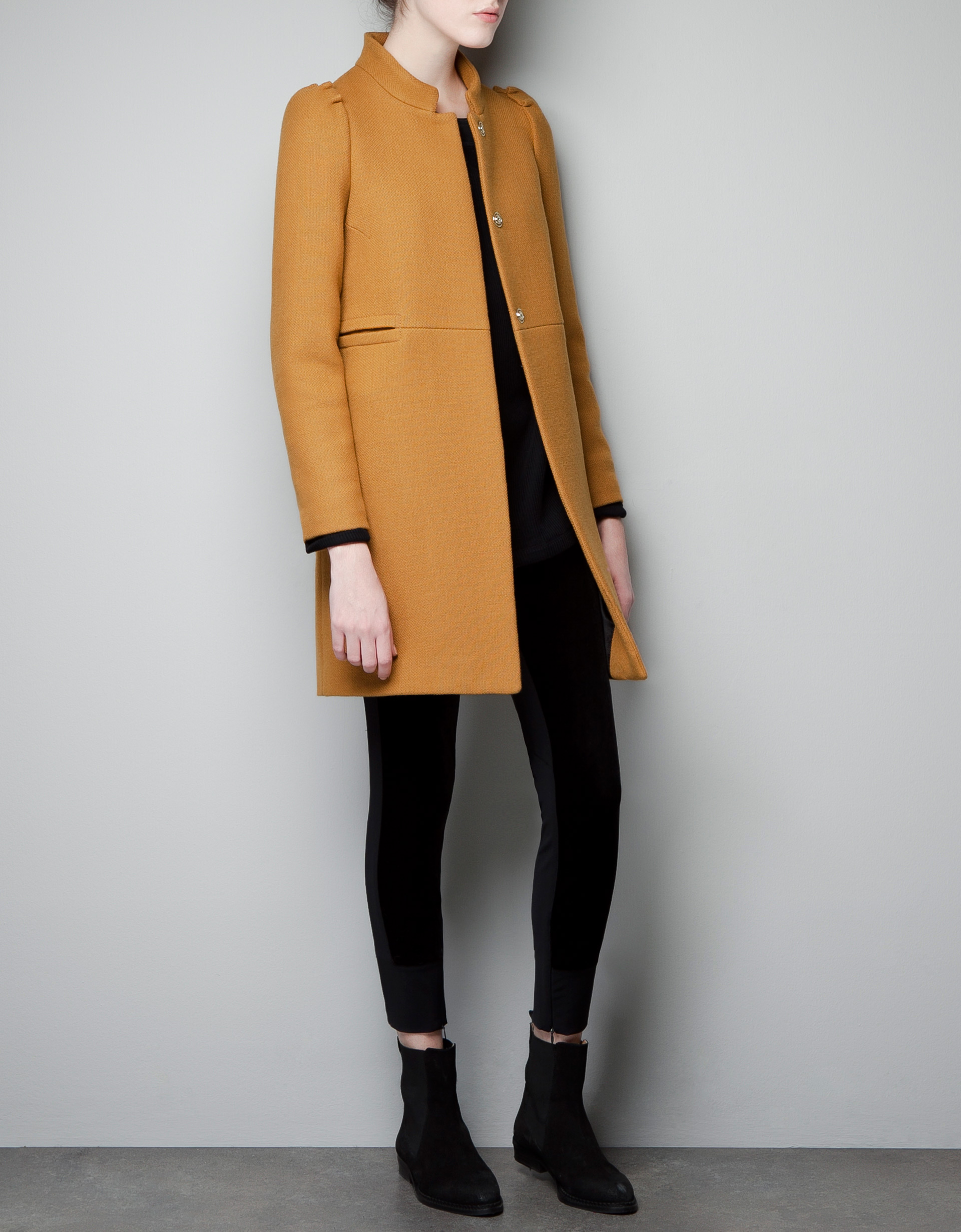 Zara Coat with Pleats On The Shoulders in Brown Lyst