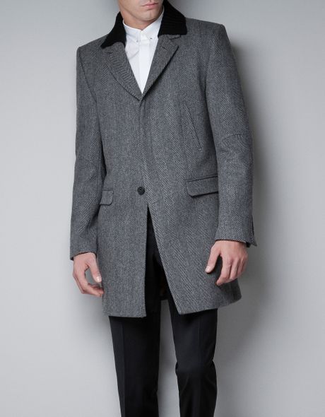 Zara Herringbone Blazer Coat with Knitted Collar in Gray for Men (grey ...