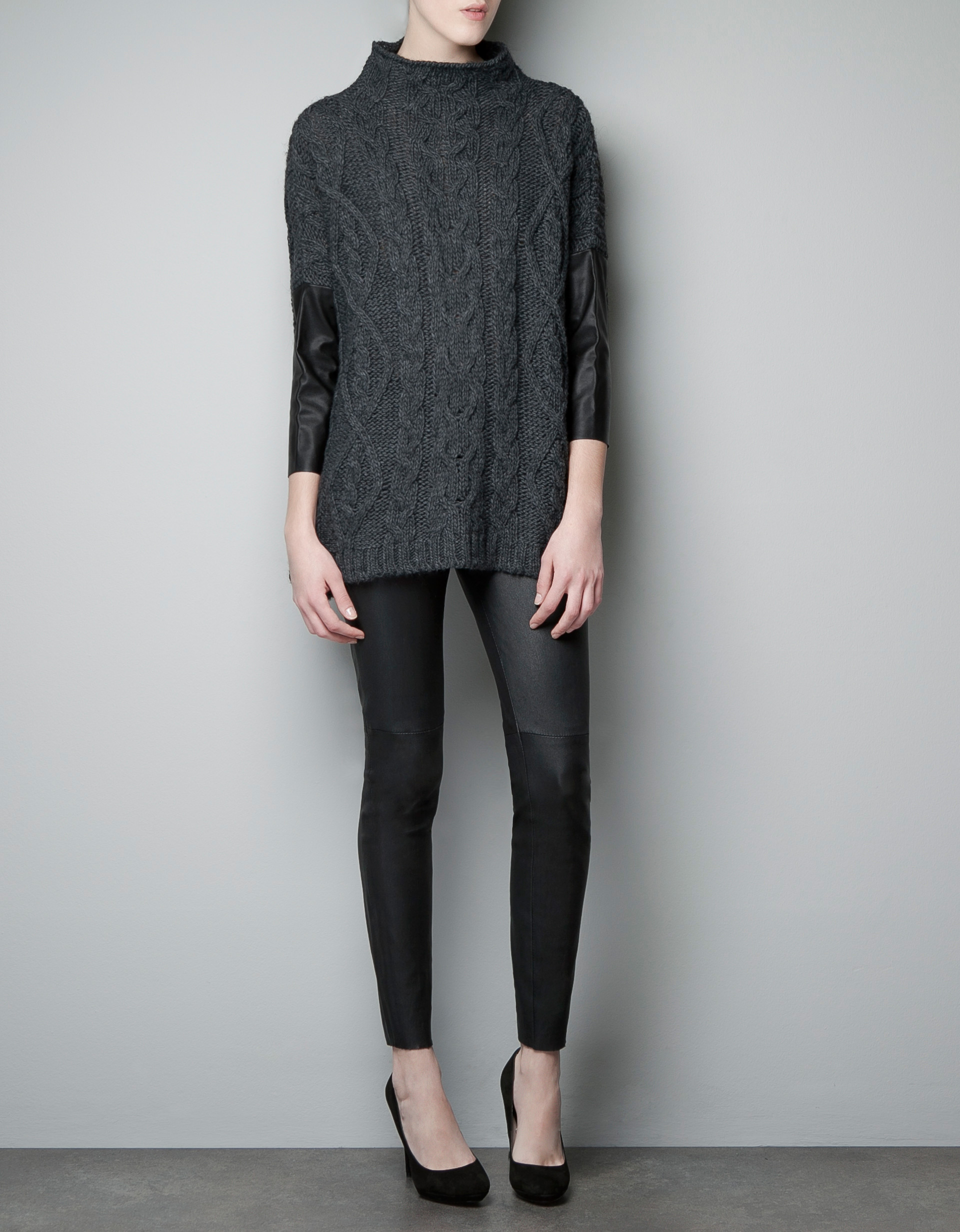 Zara Sweater with Faux Leather Sleeves in Gray (marengo) Lyst