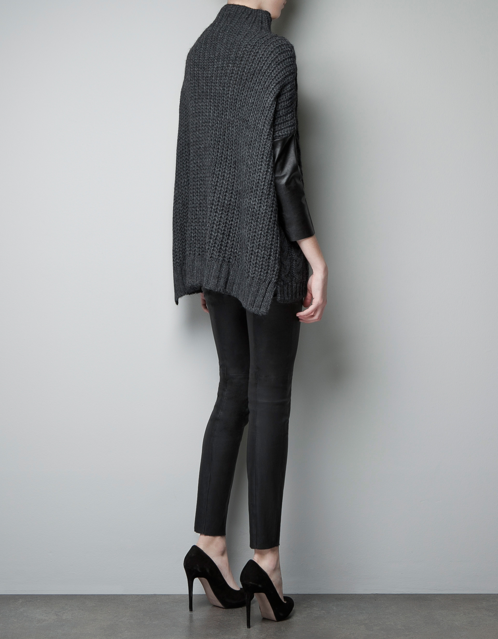 Zara Sweater with Faux Leather Sleeves in Gray (marengo) | Lyst