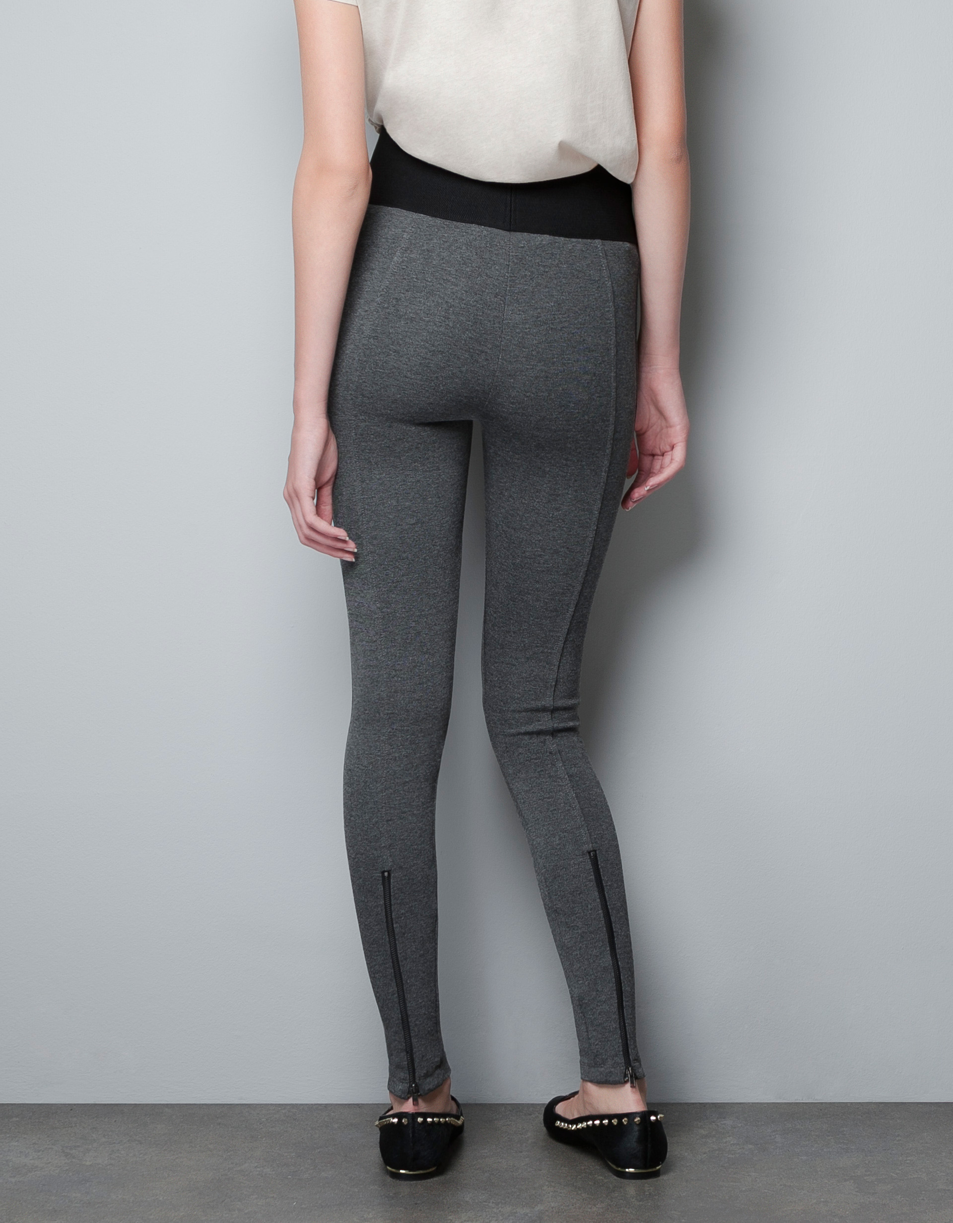 Zara Leggings with Waistband and Zips in Gray Lyst