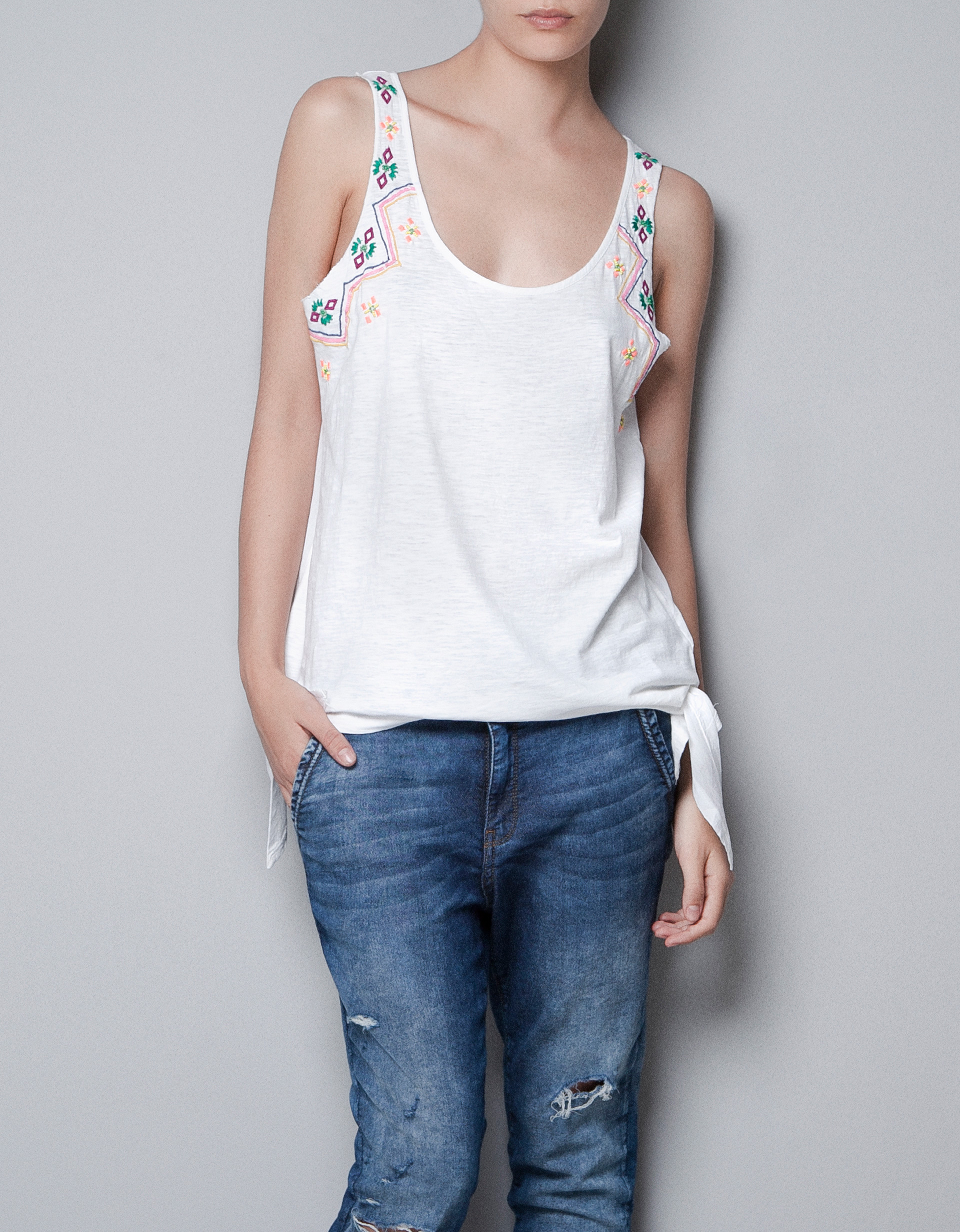Zara Embroidered Tank Top in White (print-2) | Lyst