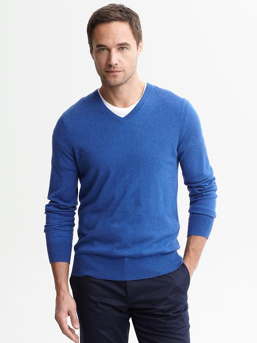 Banana Republic Silk cotton cashmere V Neck Sweater in Blue for Men ...