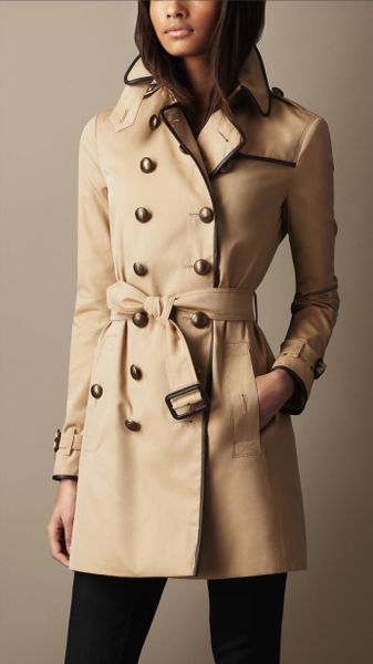 Burberry Brit Midlength Cotton Gabardine Leather Detail Trench Coat in ...