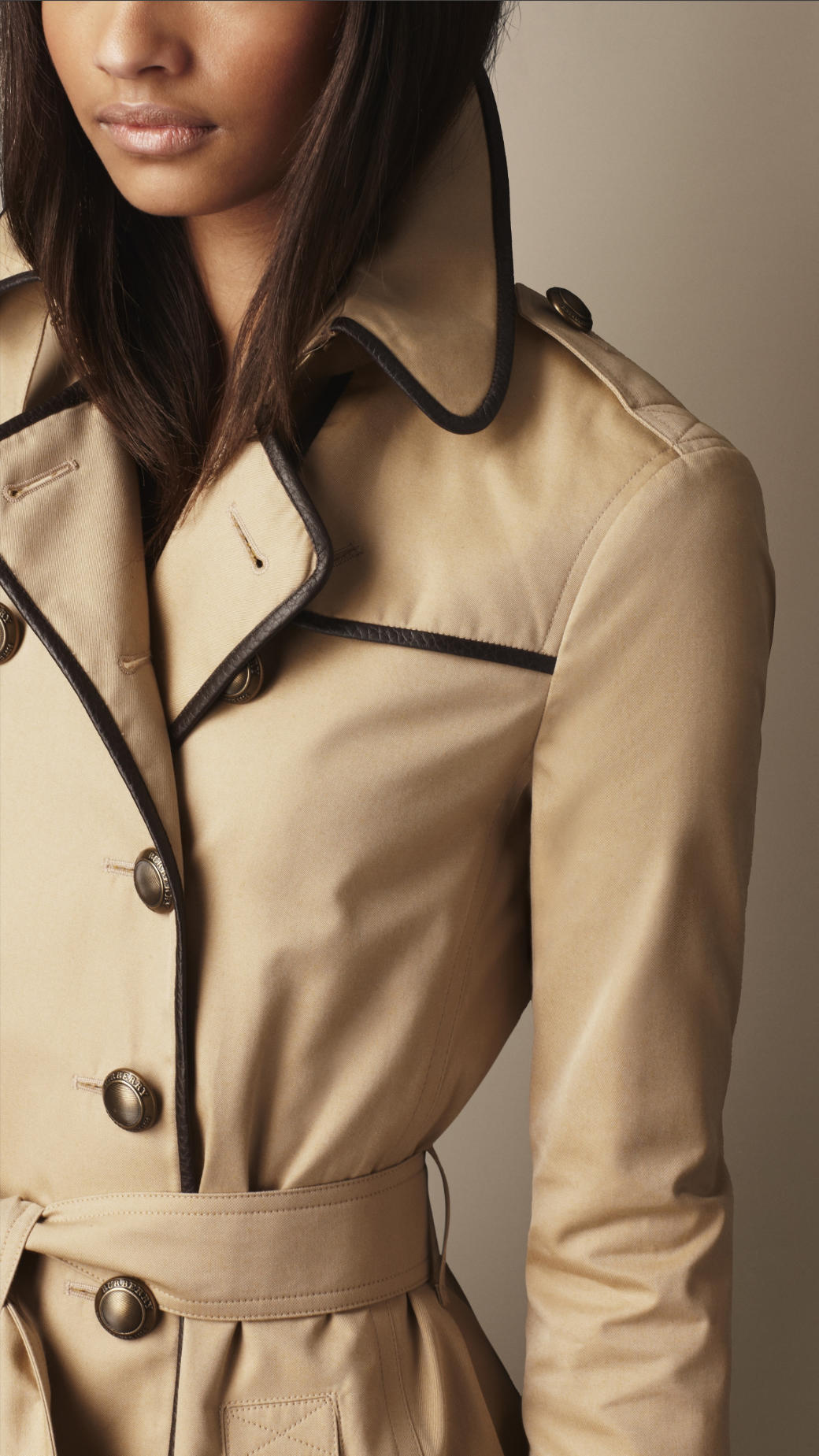 Burberry Brit Midlength Cotton Gabardine Leather Detail Trench Coat in  Natural | Lyst