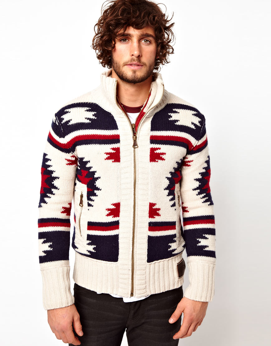 Superdry Navajo Knit Zip Cardigan in White for Men - Lyst