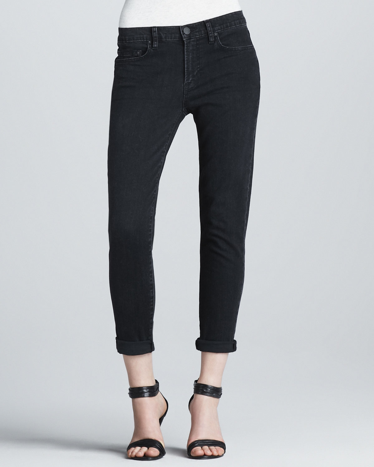 cuffed black skinny jeans