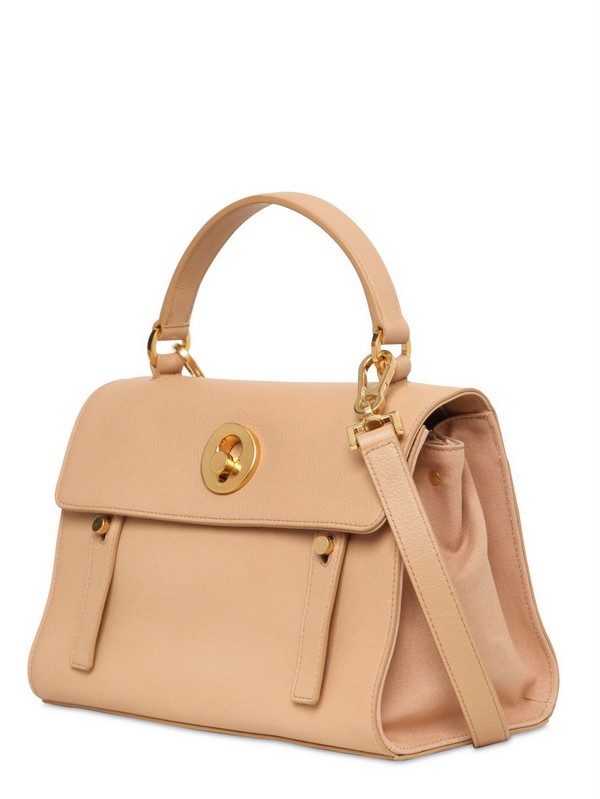Saint Laurent Small Muse Two Leather and Canvas Bag in Natural