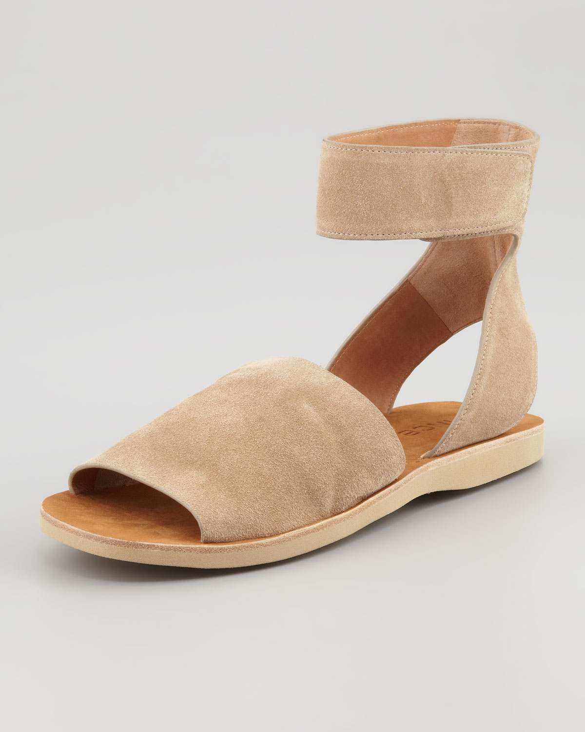 Vince Sadie Suede Anklestrap Flat Sandal in Taupe (Natural) Lyst