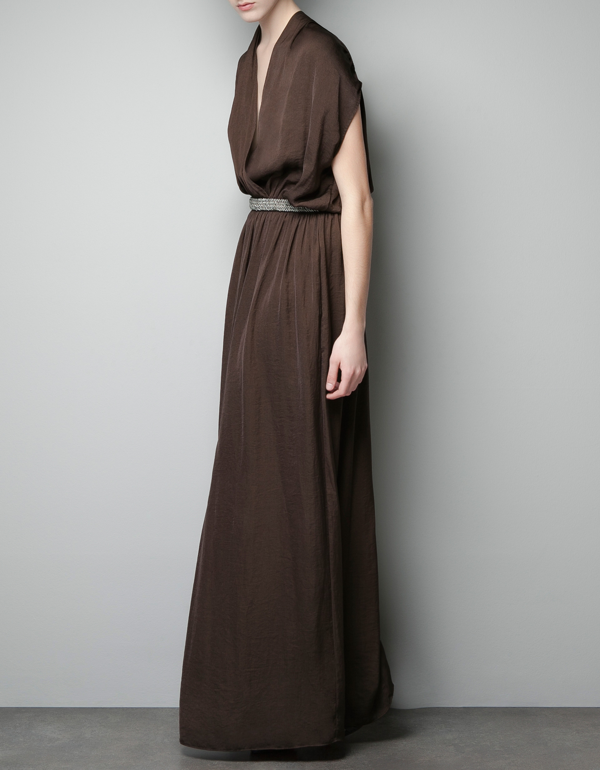 Zara Dress with Braided Cord in Brown Lyst