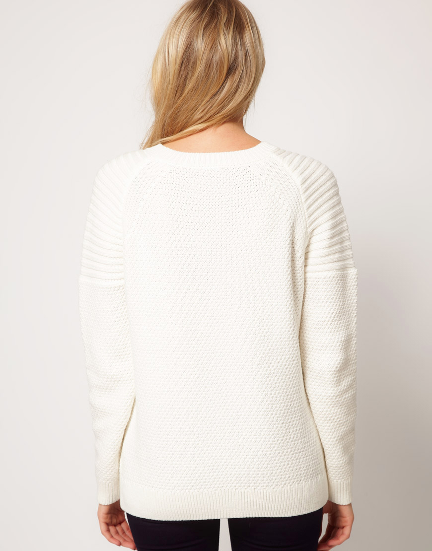 Asos Jumper with Ribbed Shoulder in White | Lyst