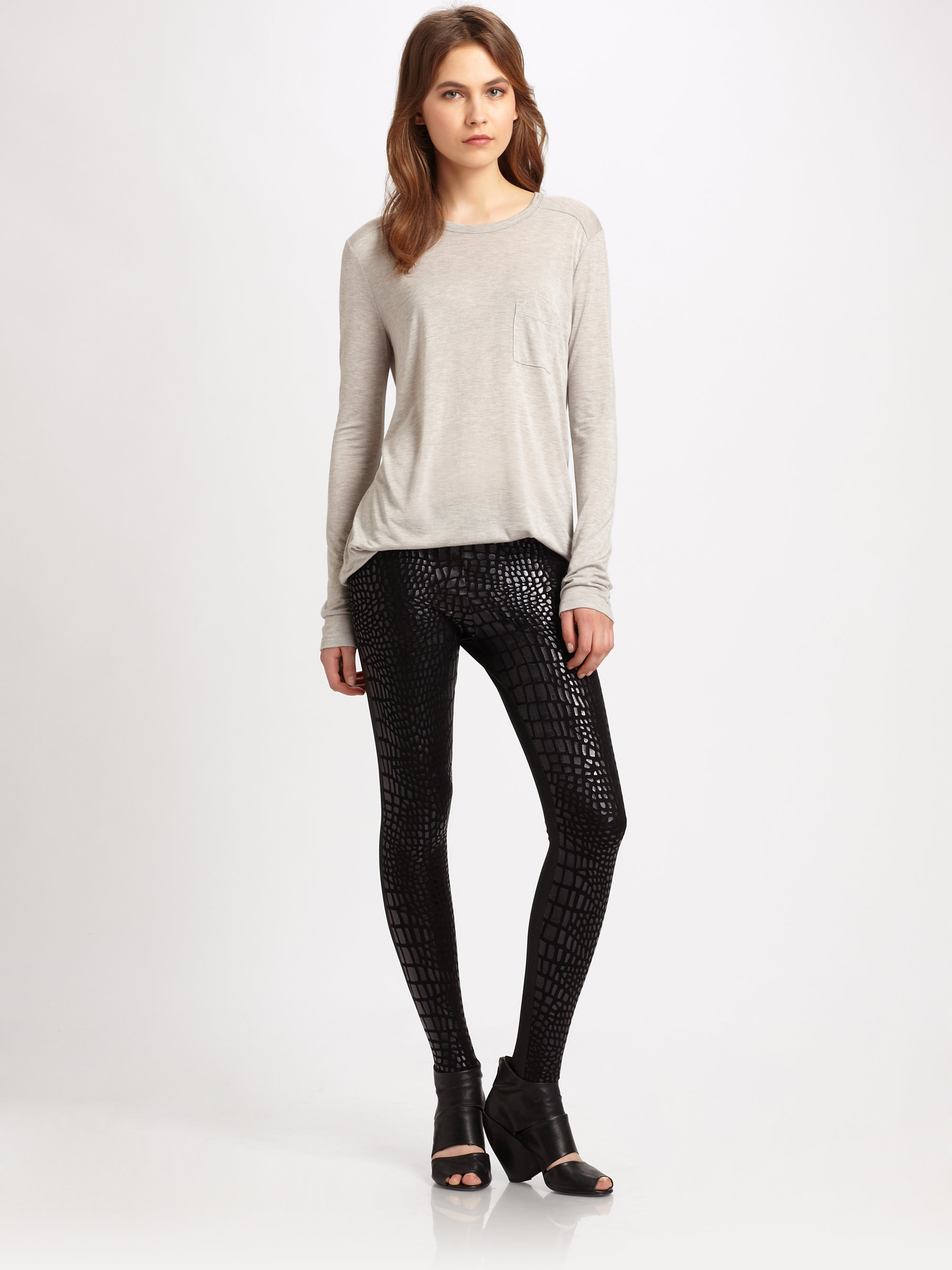 Aiko Croc-Print Leggings in Black | Lyst