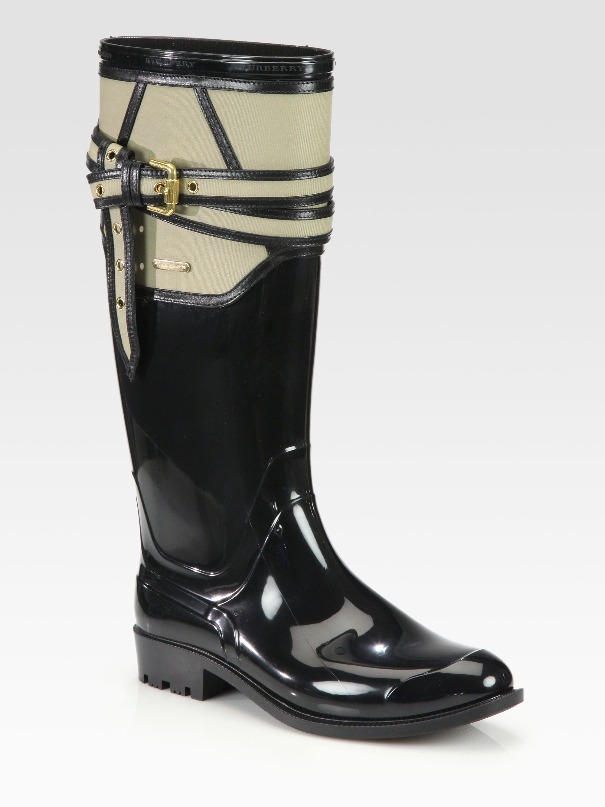 Burberry Willesden Leathertrimmed Rain Boots in Black - Lyst