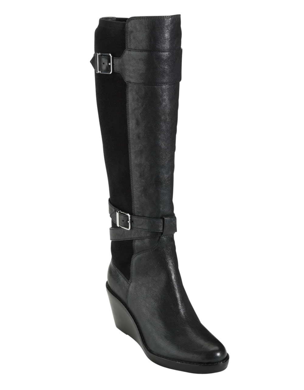 Cole haan Patricia Tall Leather Wedge Boots with Buckle Accents in ...
