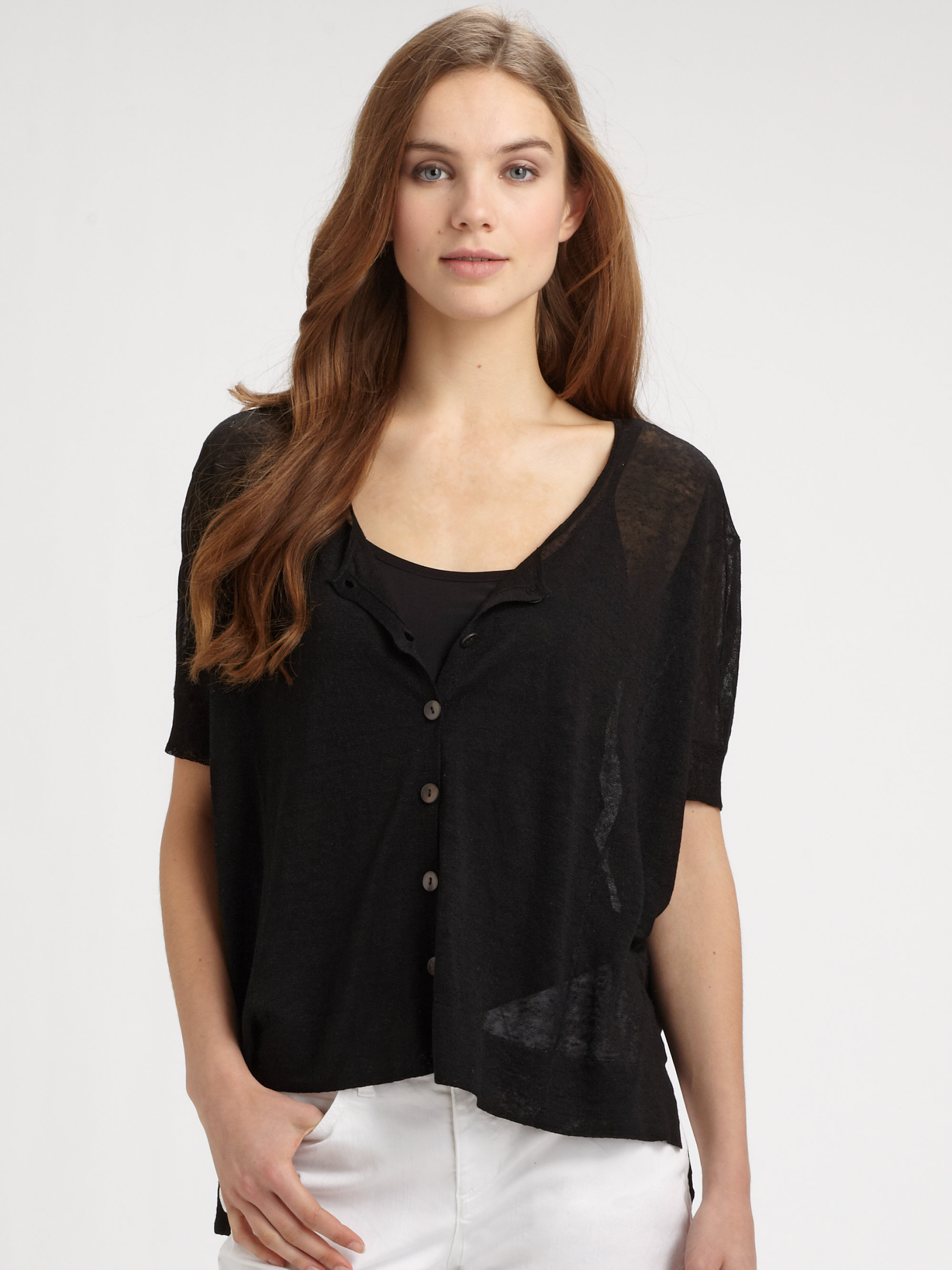 Lyst Eileen Fisher Sheer Cardigan in Black