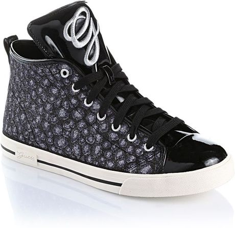 Guess Patent High Top Sneakers in Black | Lyst
