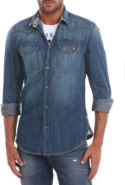 Guess Western Style Denim Shirt in Blue for Men | Lyst