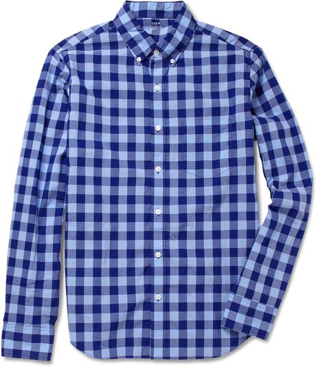 J.crew Gingham Check Lightweight Cotton Shirt in Blue for Men | Lyst