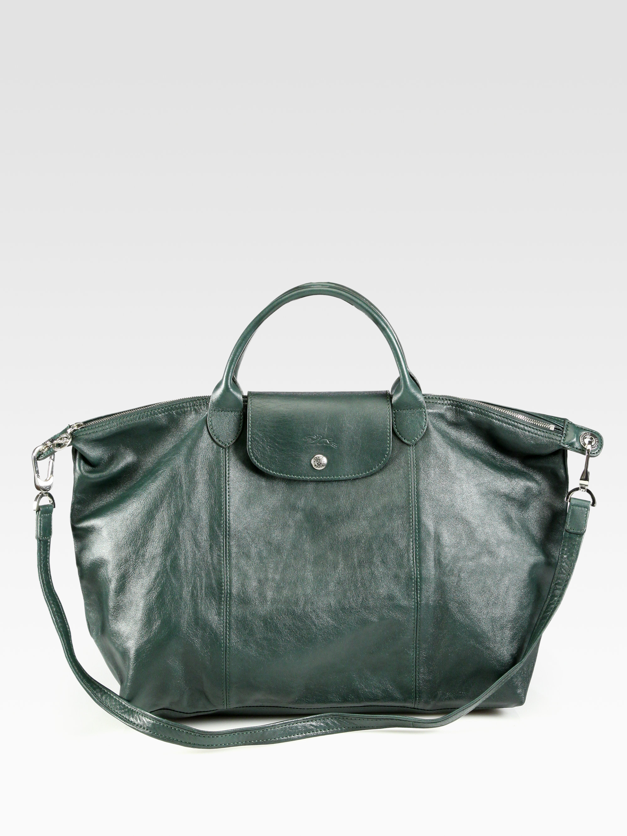 longchamp green leather bag