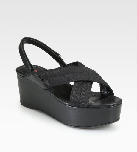 Prada Mesh Leather Crisscross Slingback Sandals in Black | Lyst